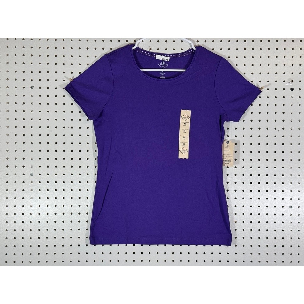 St. Johns Bay Essential Tee Womens Medium Purple Short Sleeve Cotton Rib T-Shirt